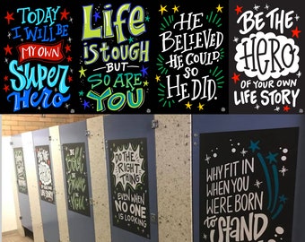 4 "Strong Boys" Bathroom Stall Vinyl Decals  | InSTALLing Inspiration Uplifting Murals for Schools | 20"x30" Stickers for Walls | Superhero
