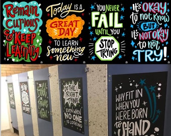 4 "Keep Learning" Bathroom Stall Vinyl Decals | InSTALLing Inspiration Motivational Uplifting Murals for Schools 20"x30" Stickers for Walls