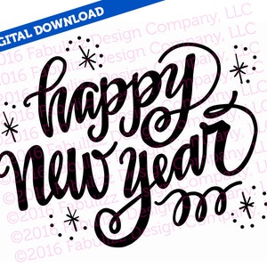 Happy New Year - typografische illustratie - 10 "x 8" - SVG-bestand voor CRICUT