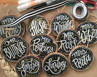 3" Customized Hand Lettered and Hand Painted Wood Slice Ornaments