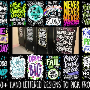 InSTALLING Inspiration Vinyl School Bathroom Decal - 180+ Designs of Colorful Motivating, Positive, Inspiring & Kindness Quotes for Stalls
