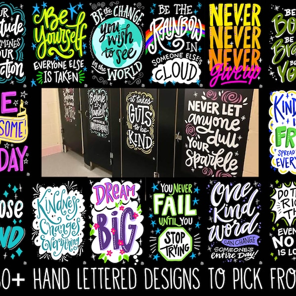 InSTALLING Inspiration Vinyl School Bathroom Decal - 180+ Designs of Colorful Motivating, Positive, Inspiring & Kindness Quotes for Stalls