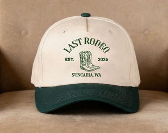 Cappellino da camionista Last Rodeo personalizzato con ricamo, cappello per addio al nubilato da cowgirl, viaggio di addio al nubilato da sposa in stile western, il tuo design qui