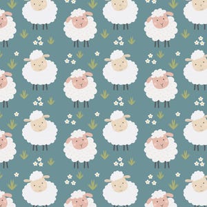 Cute Sheep Printed 100% Cotton Fabric|Farm Sheep Pattern|Sewing Quilting Craft Supplies|Vintage Cartoon Material,By Half Yard