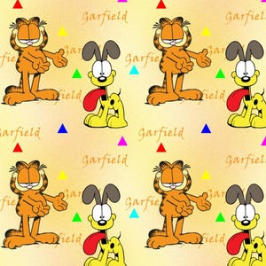 Tela 100 % algodón con estampado de Garfield, diseño de gato naranja brillante, material para coser y acolchar, dibujos animados vintage, por media yarda