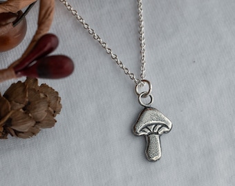 Sterling Silver Mushroom Necklace, Cottagecore Nature Lover Gift