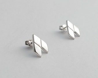 Silver Rhombus Geometric Earring Studs - Minimalist Geometric Earrings - Modern Jewelry