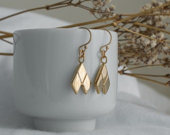 Abstract geometric earrings - Modern rhombus jewelry - Gold filled hook earrings