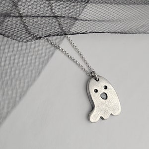 Silver ghost halloween necklace - Halloween jewelry gift