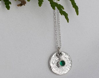Silver flower charm - Birthstone necklace - Nature lover jewelry