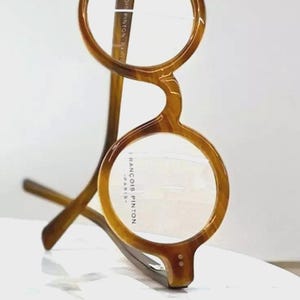 Occhiali da vista vintage retrò rotondi marrone biondo firmati François Pinton Le Corbusier - Made in France - Montatura ottica Le Corbusier