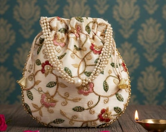 Bolso Potli de seda bordado a mano Bolsos con asa hechos a mano para mujer