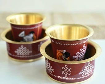 Printed Brass Dabara Set: South Indian Coffee Tumbler Gift