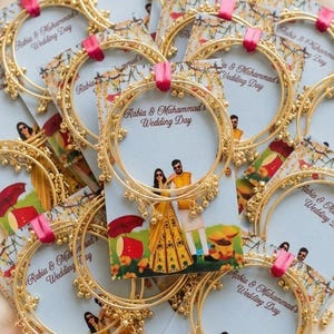 Spersonalizowane indyjskie upominki ślubne, spersonalizowane bransoletki z Ghungroo, upominki z motywem mehendi, upominki na ceremonię Nikah Haldi