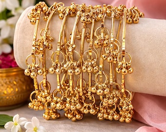 8 Pc Gold Ghungroo Bangles, Kashmiri Jingle Bell Bracelets, Jaipur Traditional Jewelry
