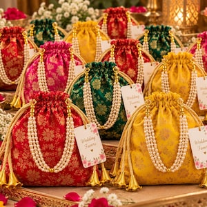 Traditional Handcrafted Banarasi Silk Potli Bags - Festive Wedding Favor