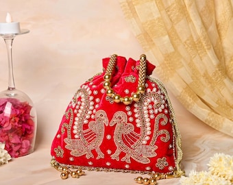 Handgefertigte bestickte Potli Tasche || Traditionelles Hochzeitsgeschenk für Brautgeschenk