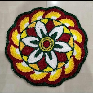 Tappetino Rangoli indiano 2 x 2 Ft Pooja Aasan, Ganesha Chaturthi, Tempio e decorazioni per la casa, decorazioni Diwali, decorazioni per matrimoni, disegni Rangoli, tappetini Rangoli