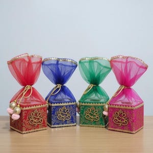 100-pack brokad Ganesha-presentask – indisk bröllopspresent, organza-pottlock