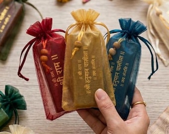 Pocket Hanuman Chalisa in Silk Potli Bags, Spiritual Gift for Diwali, Puja Favors