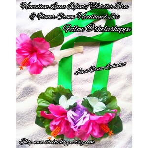 READY TO SHIP**Infant/Toddler Hawaiian Luau Flower Bra and Headband Set (fits infants up to 12 months)