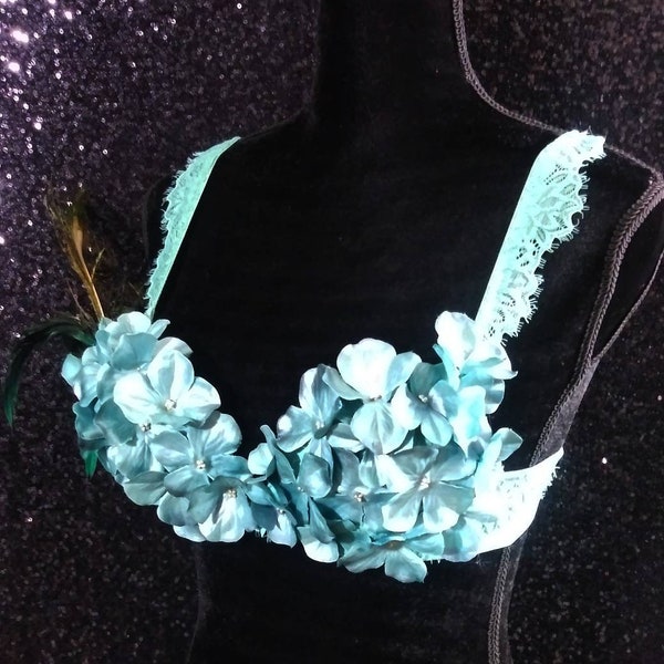 READY TO SHIP**Size 34A only Music Festival Feathered Flower Bra