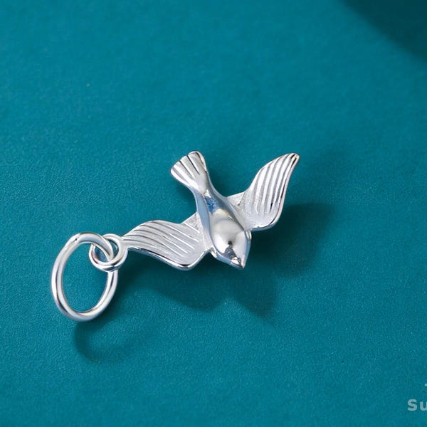 925 Sterling Silver Swallow Charm – Dainty 3D Bird Pendant, Sparrow Dove Charm for Bracelet, Necklace & Jewelry Making