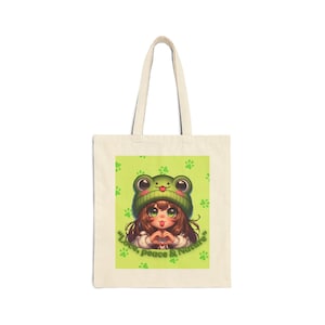 Eco-friendly Cotton canvas tote bag, Frog hat avatar tote bag,Love, peace & Nature, Shopping, Books tote bag, perfect gift for teen girl