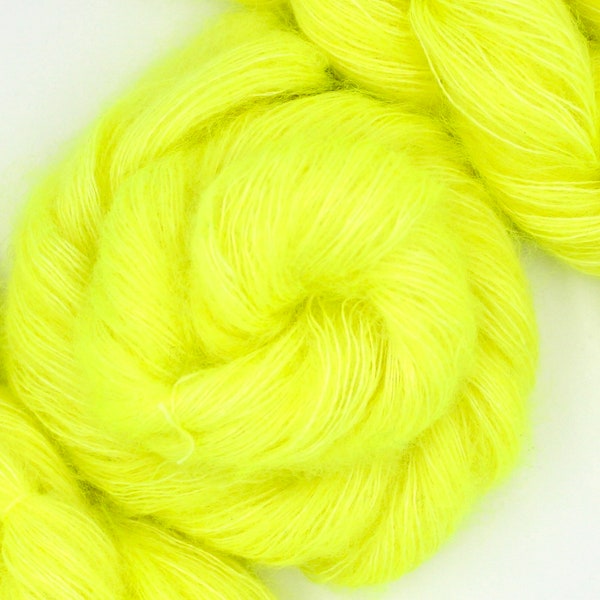 Neon Yellow - Recycled Kid Mohair/ Silk, Eco Friendly, Reclaimed Sweater, Upcycled Yarn - Lace Weight