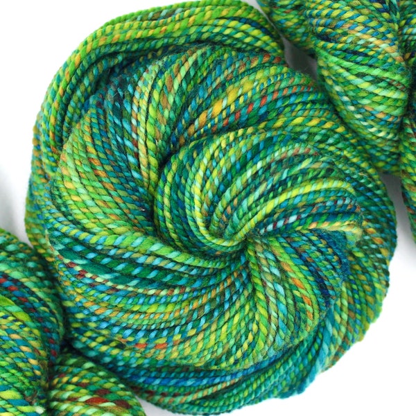Great Green Macaw - 100% Hand Dyed Merino Wool Hand Spun Yarn - Worsted Weight