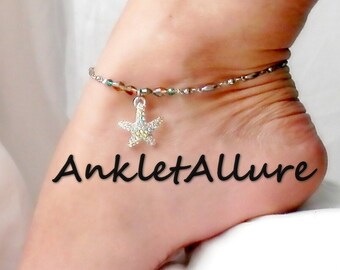 STARFISH Anklet Rhinestone Starfish Anklet for Women Summer Jewelry Charm Anklet Beach Anklet Vacation Gift