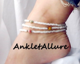 Wrap Gemstone Anklet for Women Beaded Anklet Gift for Her Waterproof Anklet Stone Jewelry Handmade Hippie Anklet Ankle Bracelet