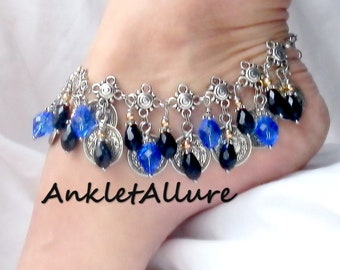 BELLY Dance Anklet for Woman GYPSY DANCE Jewelry Middle Eastern Jewelry Gift for Her Blue Black