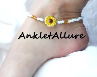 FLORAL Anklet SUNFLOWER Anklet for Woman Beach Anklet Flower Anklet YELLOW Choker Anklet