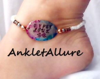 GYPSY SOUL MESSAGE Cuff Anklet for Women Hand Painted Waterproof Anklet Hippie Anklet Gift for Her Gypsy Jewelry BoHo Jewelry