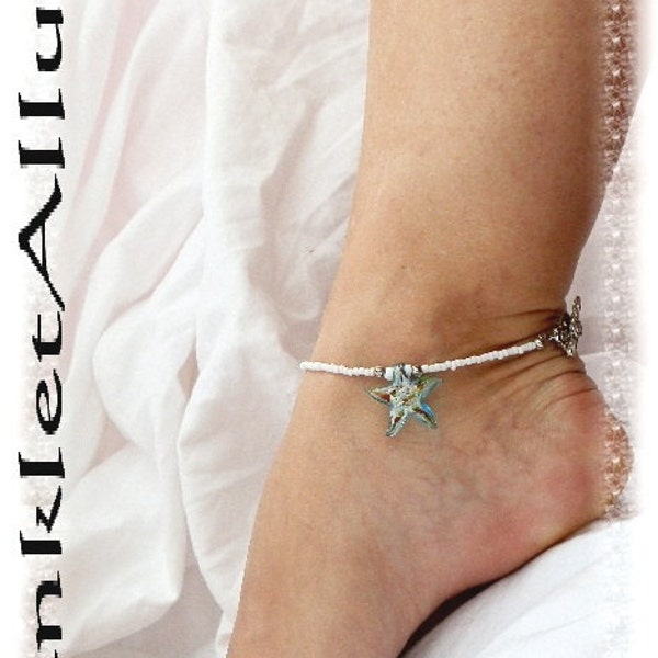 Gypsy Beach Gems STARFISH Charm Anklet Sealife Ocean Blue Crystal Ankle Bracelet