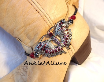 BUTTERFLY Bling RHINESTONE Boot Jewelry Western Boot Charms Boot Chains for Women Red Butterfly Gift