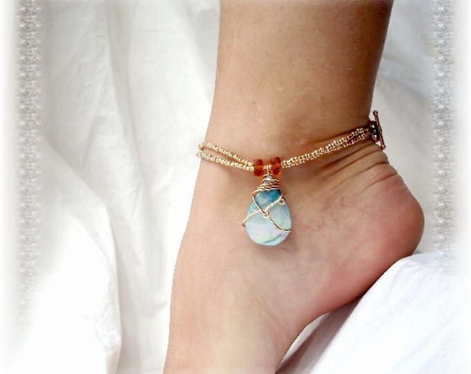 Ocean Teardrop Blue Wire Wrapped Shell Anklet Copper Ankle - Etsy