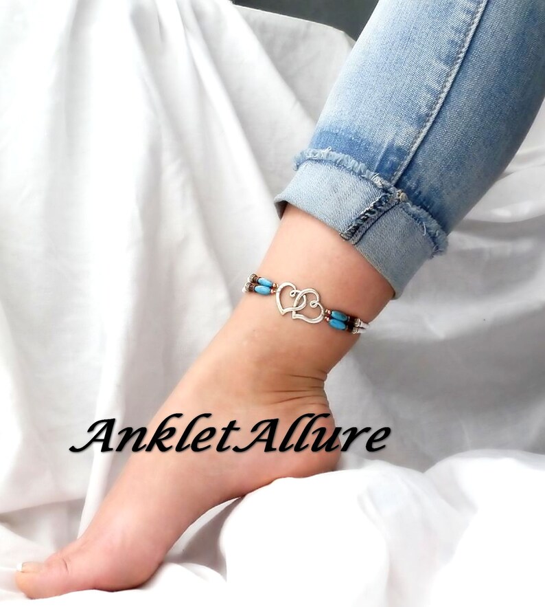WESTERN Love Heart Anklets for Women DOUBLE Mixed Metal