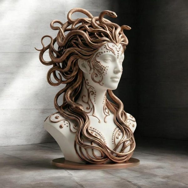Medusa Bust STL File: 3D Statue Bust