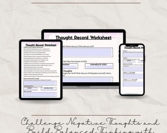 Thought Record Worksheet: Fillable PDF CBT Tool | Cognitive Distortions Guide | Therapy Printable (Digital Download)