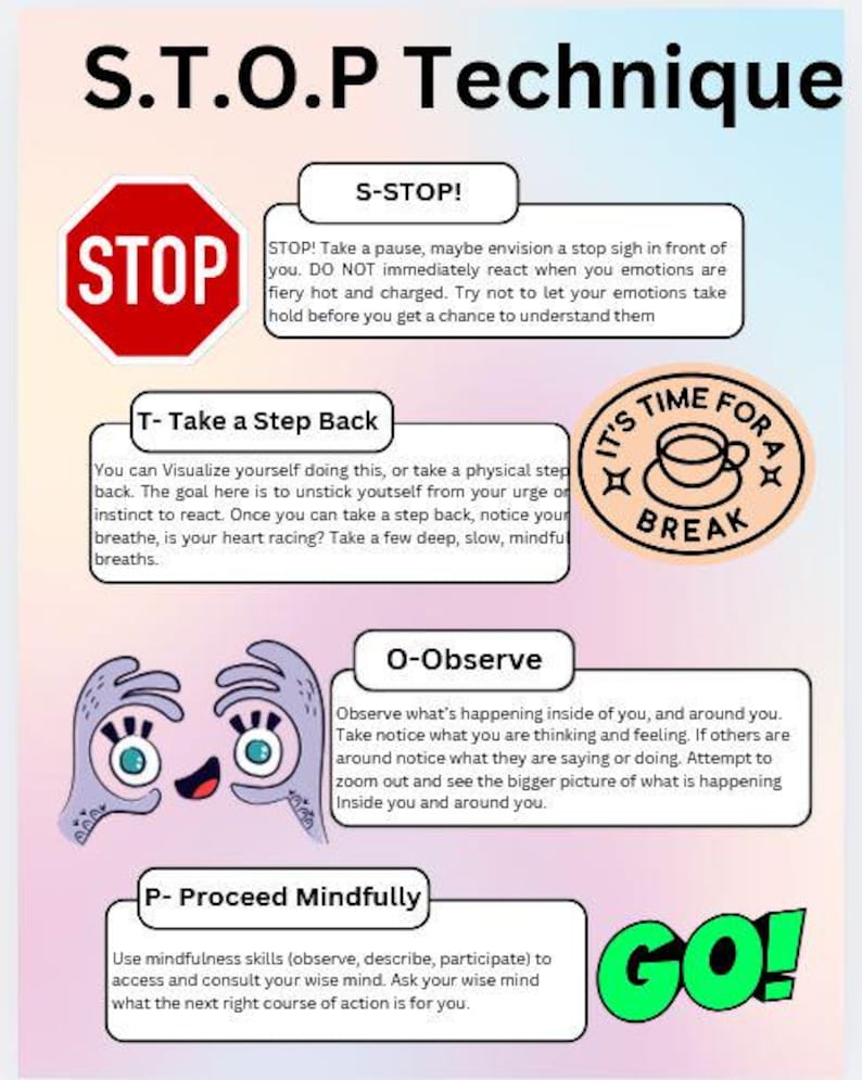 S.T.O.P Technique Worksheet | Mindfulness Tool for Emotional Regulation ...