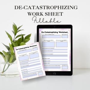 De-Catastrophizing Worksheet –Printable Anxiety/Worry and Thought Journal Tool (Fillable PDF Digital Download)