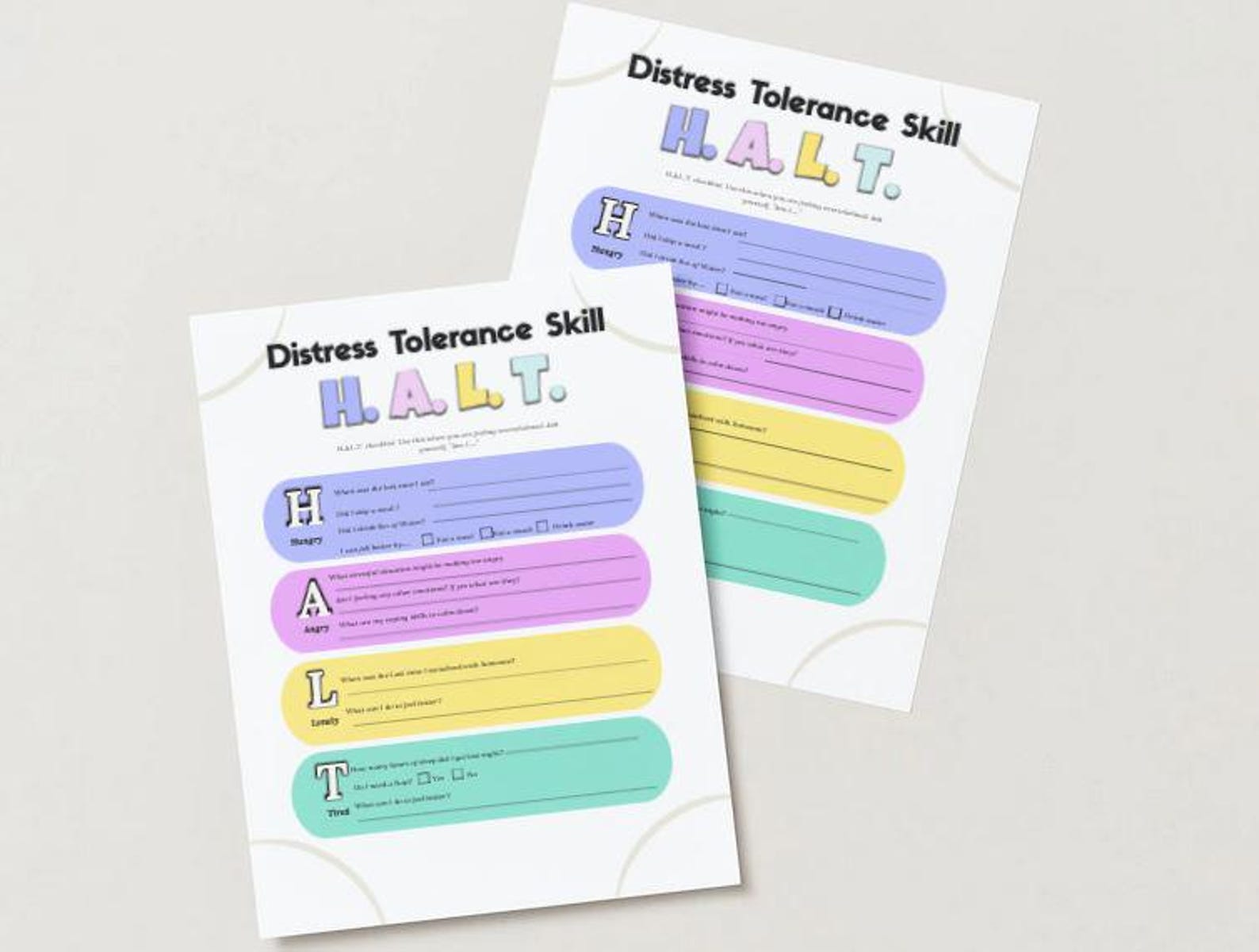 DBT H.A.L.T. Distress Tolerance Worksheet: Mental Health Self-care ...