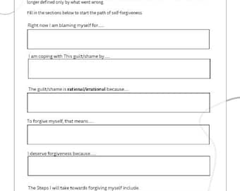 Self-Forgiveness Worksheet: Fillable PDF for Healing Guilt & Shame | Therapy Tool | Self-Compassion Guide (Digital Download)