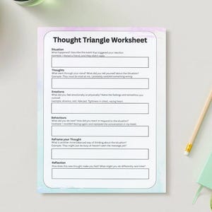 Thought Triangle Worksheet – CBT Printable for Self-Reflection & Emotional Awareness (PDF Digitally fillable)