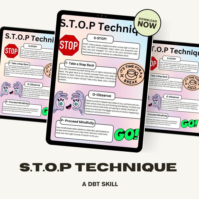S.T.O.P Technique Worksheet | Mindfulness Tool for Emotional Regulation ...