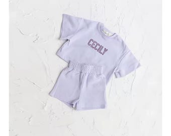 Personalized Kids Lounge Set, Custom Name Toddler Outfit, Cotton Summer Shorts Set