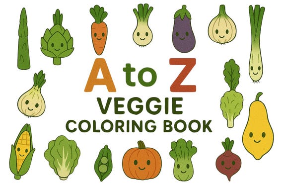 A to Z Veggie Coloring Book (Printable)
