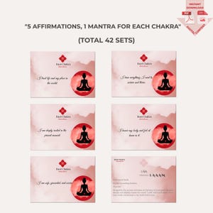Paquete de cartas de sanación de chakras: 35 cartas de afirmaciones + 7 de mantras / Baraja imprimible de Reiki y meditación (42 cartas en total)